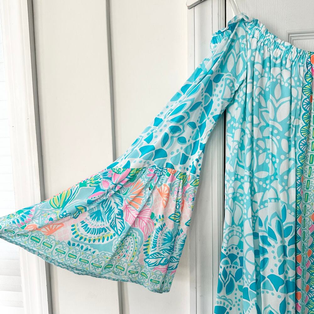 Lilly Pulitzer Nevie Blue Off Shoulder Bell Sleeve Dress Multi Caribbean Citrus - Picture 8 of 9